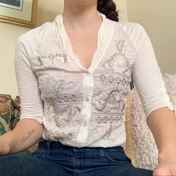 Anthropologie Tops - Anthropologie Tiny Embroidered Henley